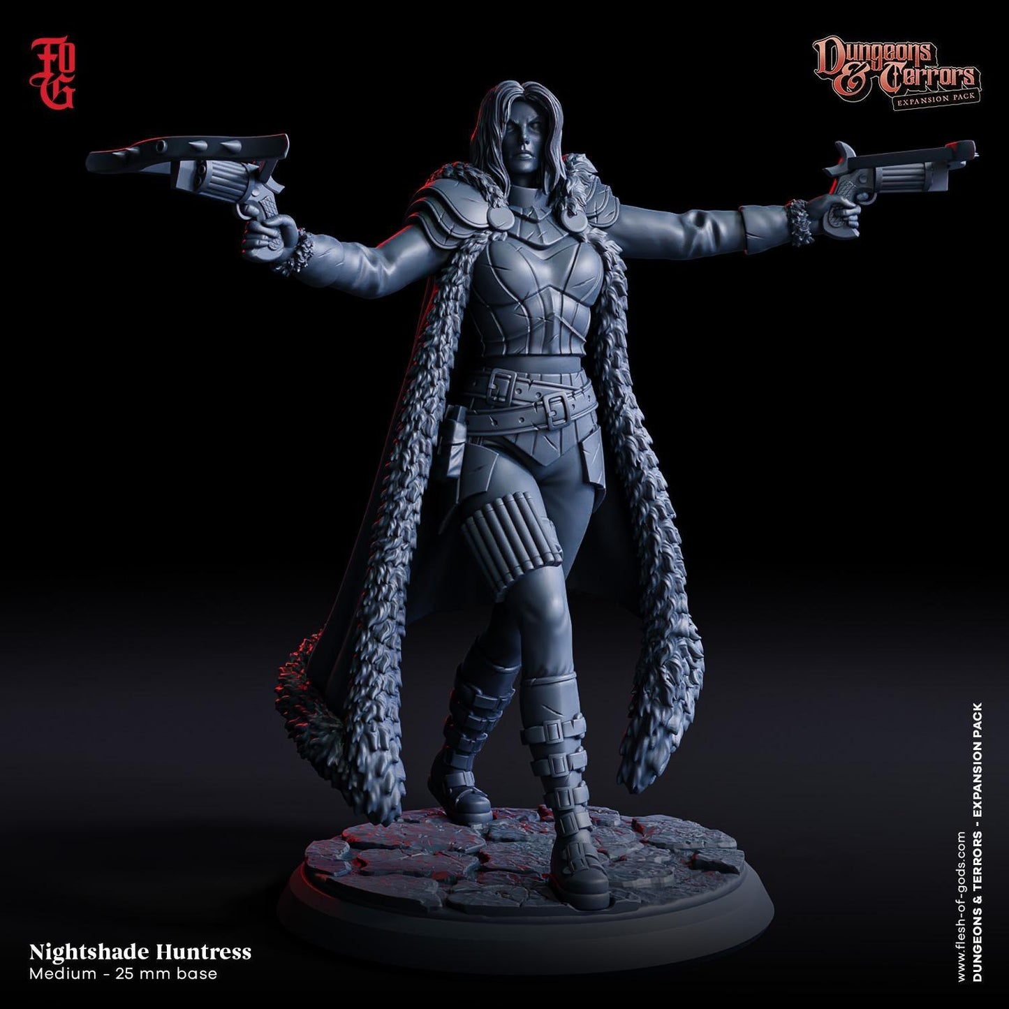 Nightshade Huntress Miniature | Female Human Gunslinger Ranger Figurine | 32mm Scale - Plague Miniatures