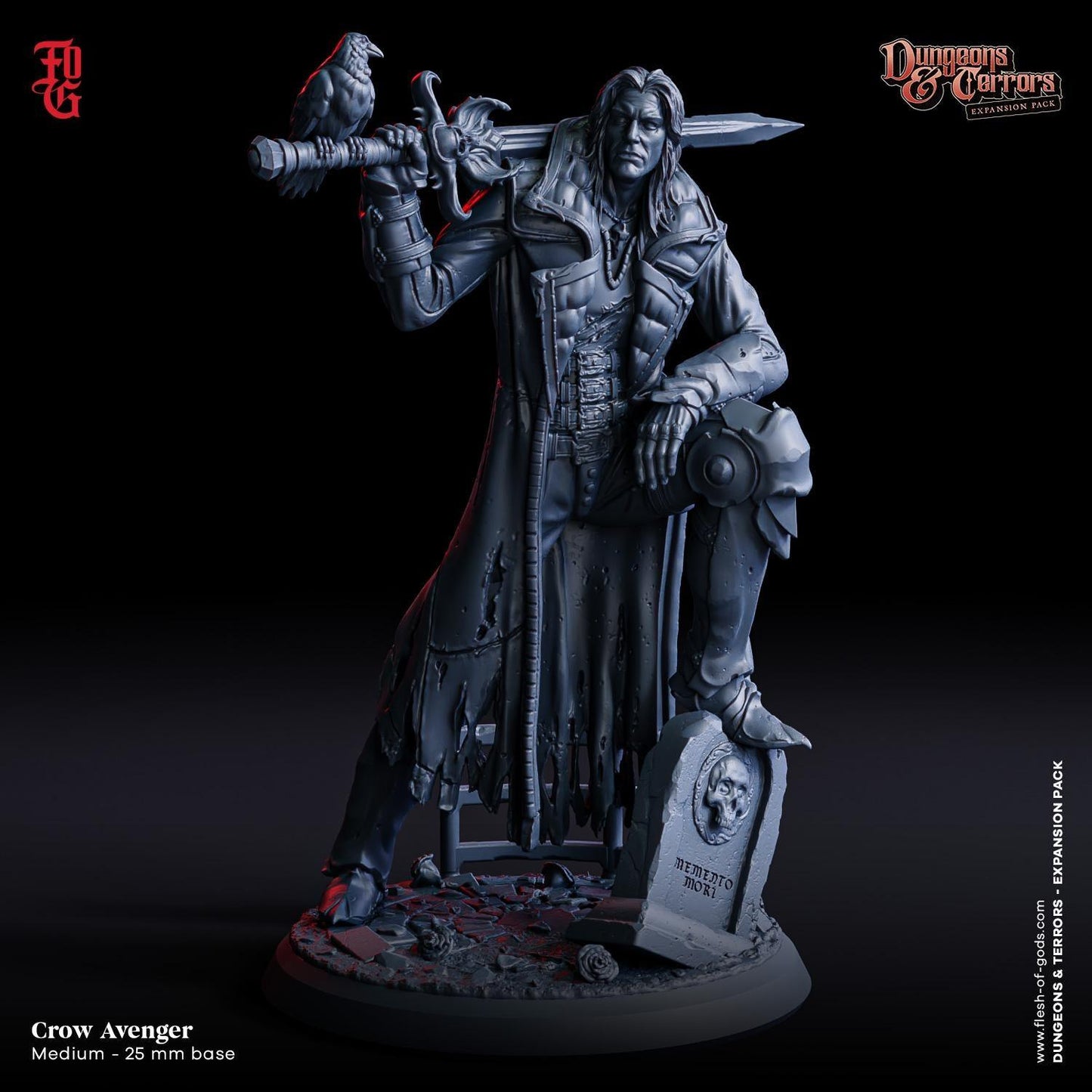 Crow Avenger Miniature | Human with Graveyard Crow Companion Figurine | 32mm Scale - Plague Miniatures