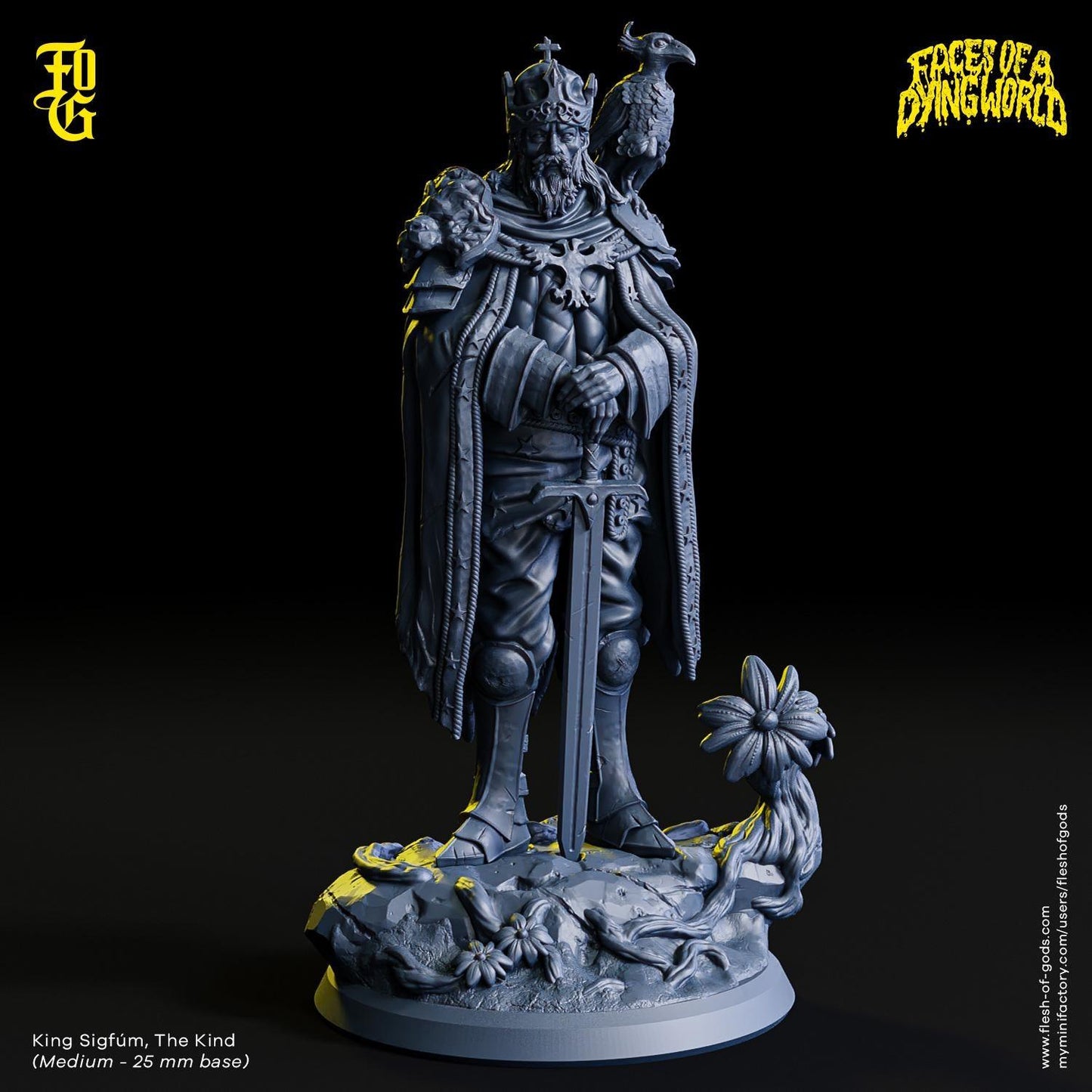 MÖRK BORG Kind King Miniature Royal Figurine NPC for Mork Borg with Bird Companion | 32mm Scale 25mm Base | Dungeons and Dragons DnD 5e - Plague Miniatures