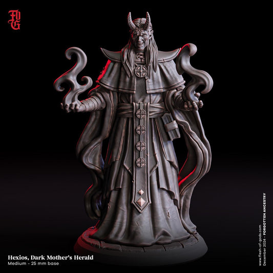 Hexios, Dark Mother's Herald Miniature | Demon Warlock Spellcaster Figurine | 32mm Scale or 75mm Scale