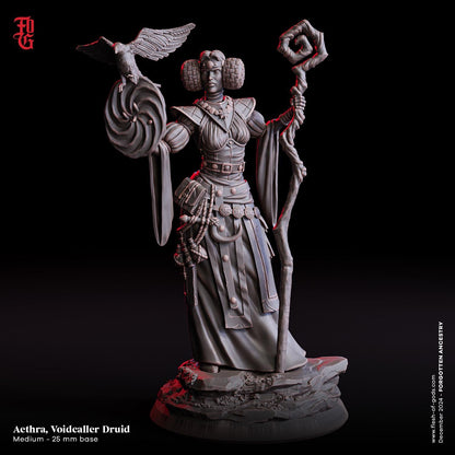 Aethra, Voidcaller Miniature | Female Druid Figurine for Tabletop Games | 32mm Scale or 75mm Scale