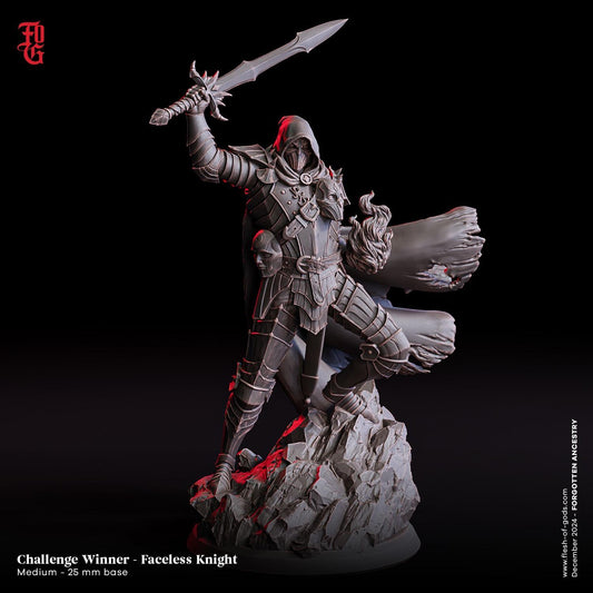 Faceless Knight Miniature | Male Fighter Figurine for Tabletop Games | 32mm Scale