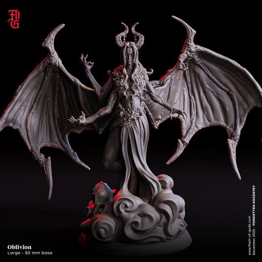 Oblivion, Female Demon Miniature | Winged Demonic Druid Figurine | 50mm Base