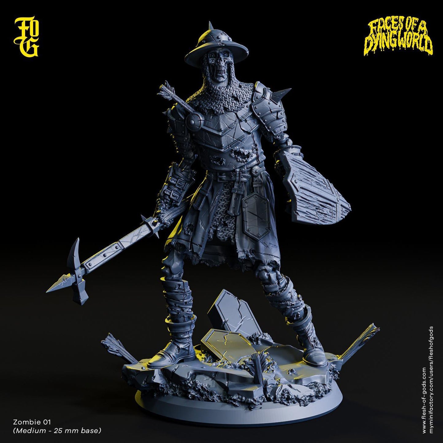 MÖRK BORG Zombie Knight Miniature Skeleton Undead Monster Figurine Mork Borg | 32mm Scale | Dungeons and Dragons DnD 5e Miniature - Plague Miniatures