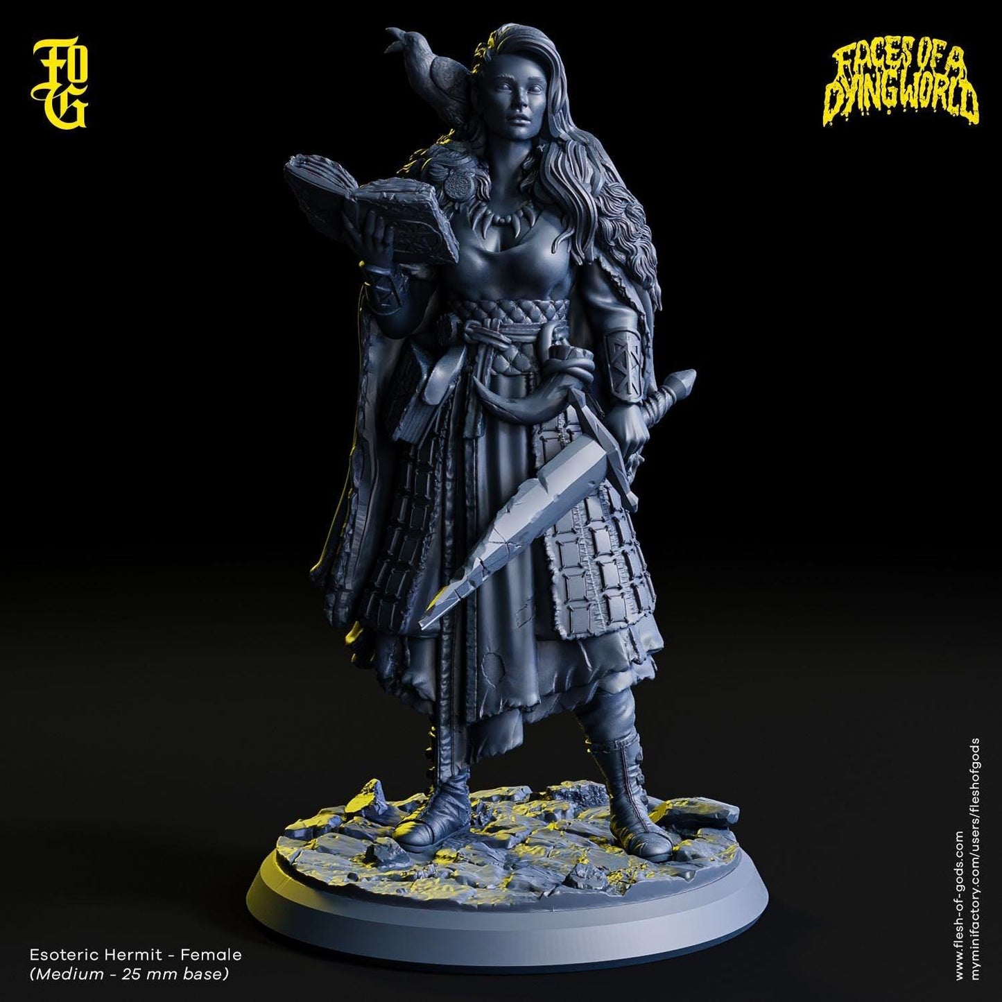 MÖRK BORG Female Esoteric Hermit Miniature Wild Human Druid Figurine for Mork Borg Crow Companion | 32mm Scale | Dungeons and Dragons DnD 5e - Plague Miniatures