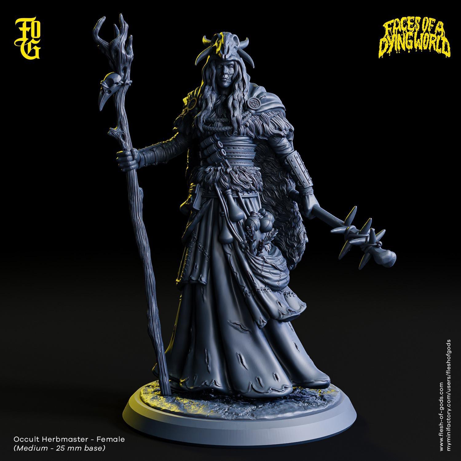 MÖRK BORG Female Occult Herbmaster Miniature Wild Human Druid Figurine for Mork Borg | 32mm Scale 25mm Base | Dungeons and Dragons DnD 5e - Plague Miniatures