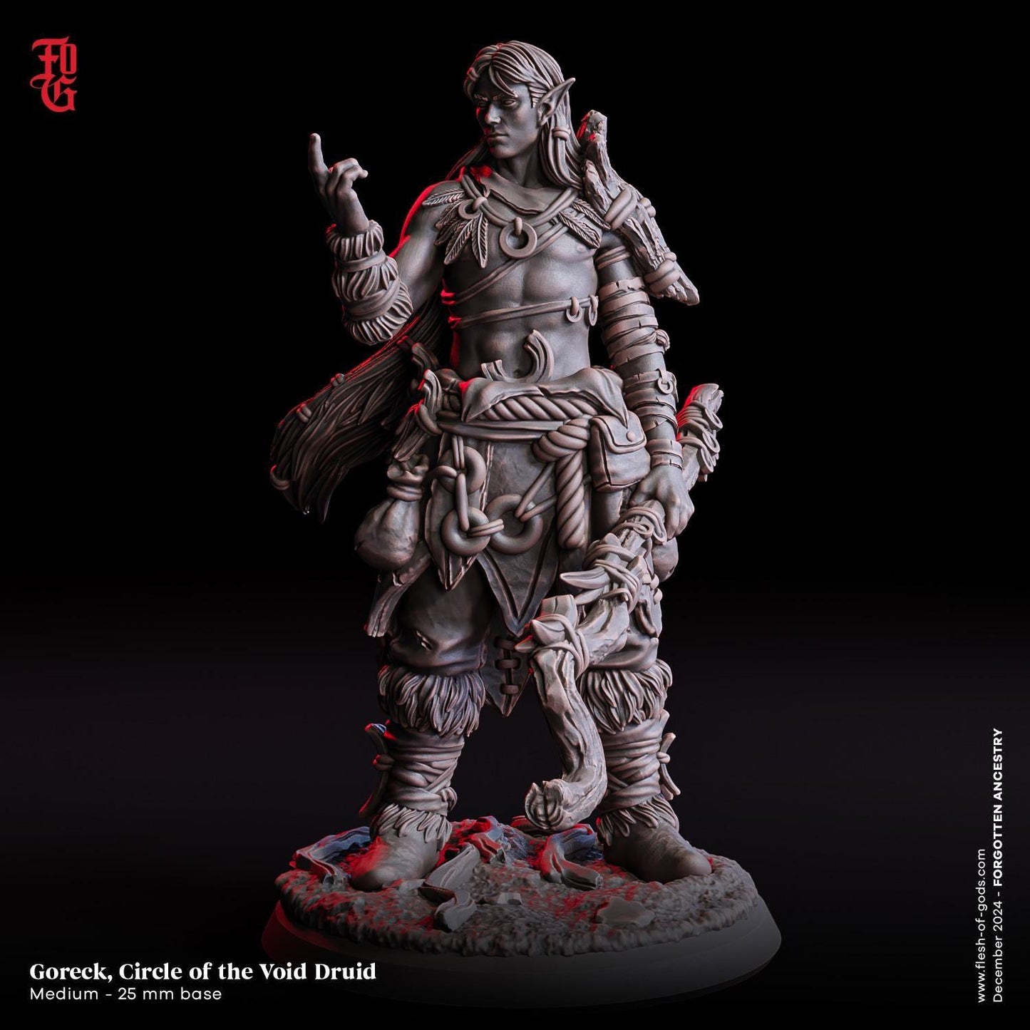 Goreck, Circle of the Void Miniature | Elf Druid Spellcaster Figurine for DnD | 32mm Scale or 75mm Scale