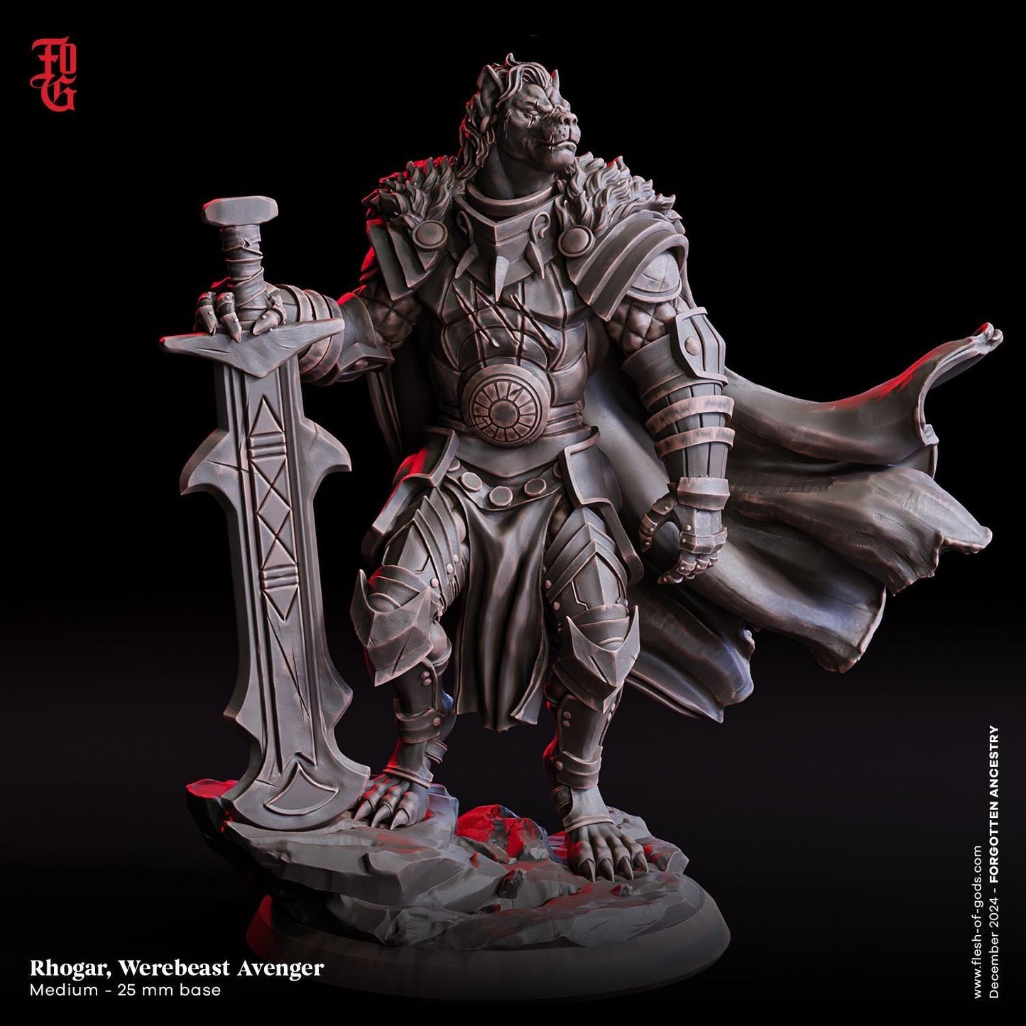 Rhogar, Werebeast Avenger Miniature | Hybrid Fighter Leonin Warrior Figurine | 32mm Scale or 75mm Scale