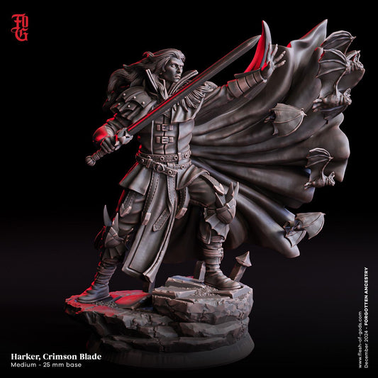 Harker, Crimson Blade Figurine | Human Fighter Miniature for Tabletop Games | 32mm Scale or 75mm Scale