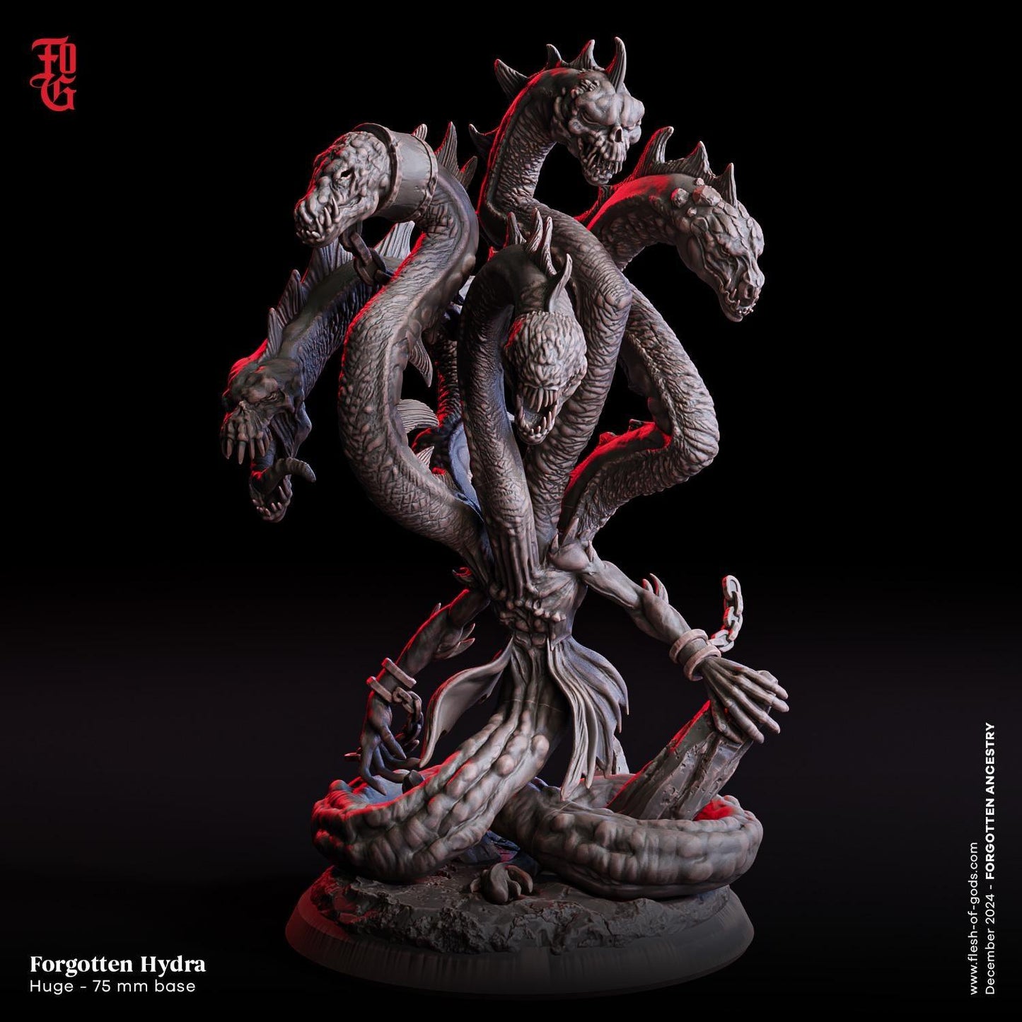 Forgotten Hydra Miniature | Aquatic Serpent Monster Figurine | 75mm Base