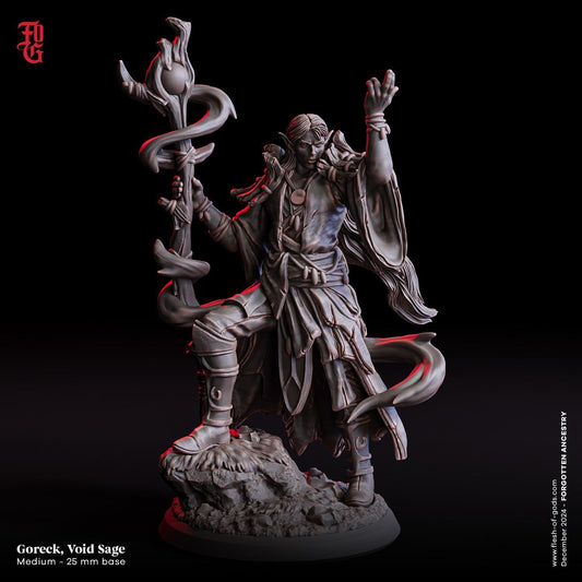 Goreck, Void Sage Miniature | Druid Spellcaster Figurine | 32mm Scale or 75mm Scale