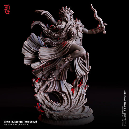 Elessia, Storm-Possessed Miniature | Female Human Aquatic Siren Figurine | 32mm Scale or 75mm Scale