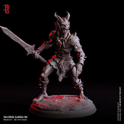 Devilish Goblin Monster Miniature Medium Monstrosity Goblin Fighters | 32mm Scale 25mm Base | DnD Dungeons and Dragons DnD 5e class fighter