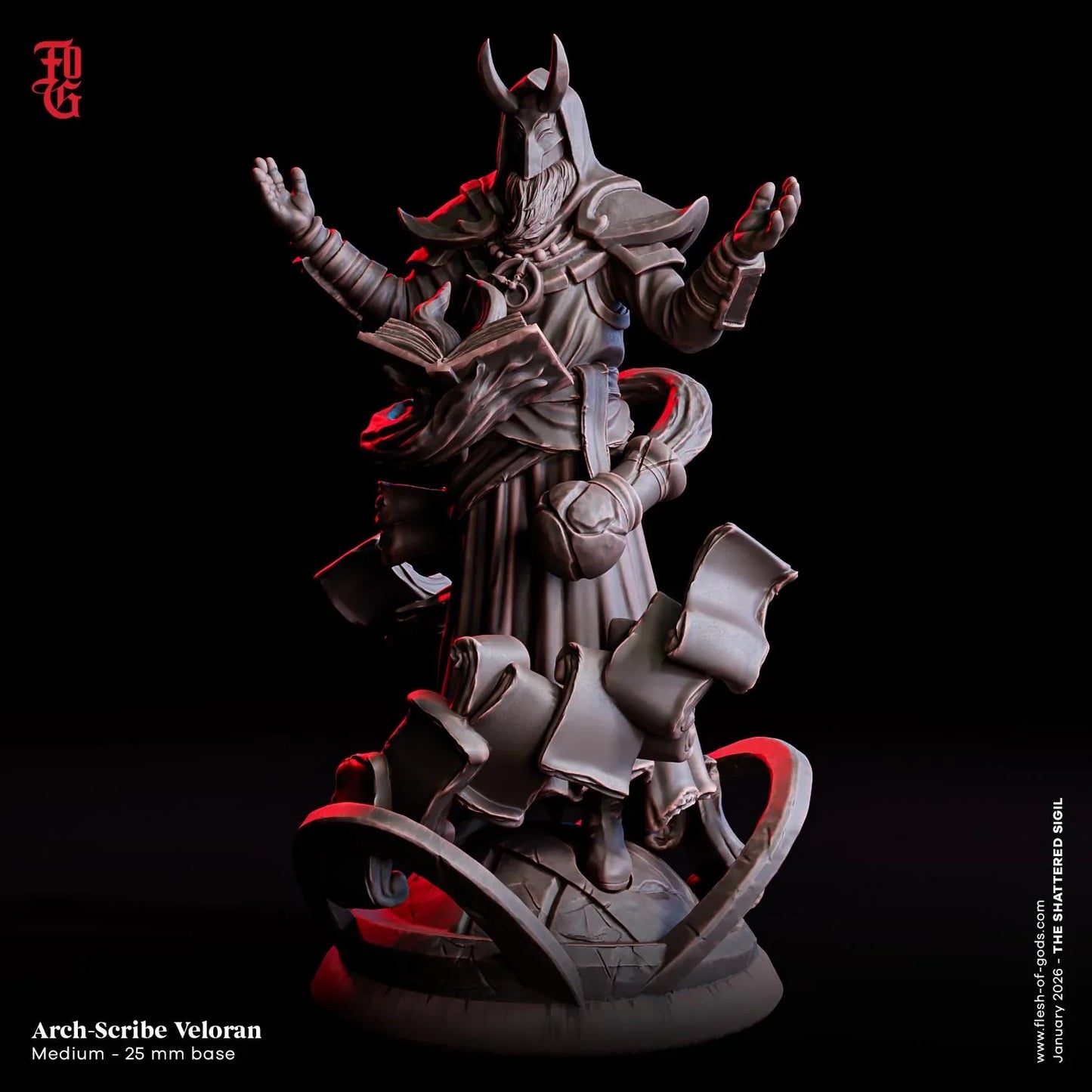 Arch Scribe Veloran Miniature | Human Wizard Arcane Spellcaster Scholar NPC Figurine | 32mm Scale or 75mm Scale