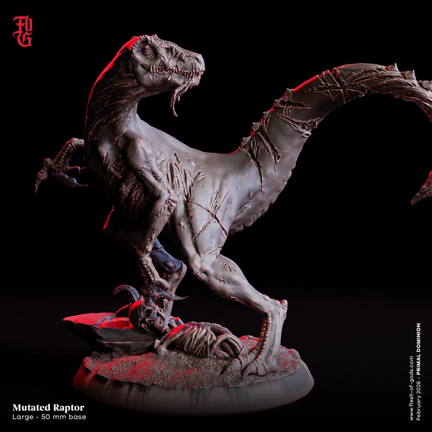 Mutated Raptor Miniature | Dinosaur Beast Large Monstrosity Figurine | 50mm Base