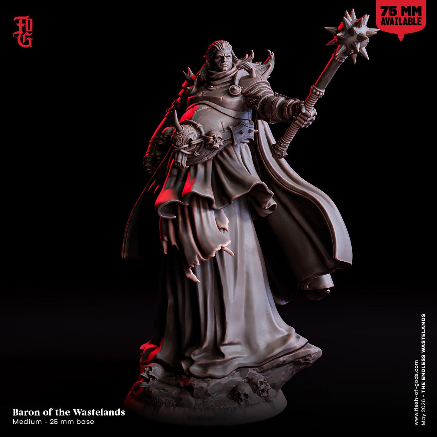Baron of the Wastelands Miniature | Post-Apocalyptic Warlord Tyrant Figurine | 32mm Scale and 75mm Scale