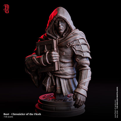 Chronicler of the Flesh Resin Bust Statue Cloaked Scholar NPC | 32mm and 75mm Scale Bust | DnD Dungeons and Dragons DnD 5e | male human