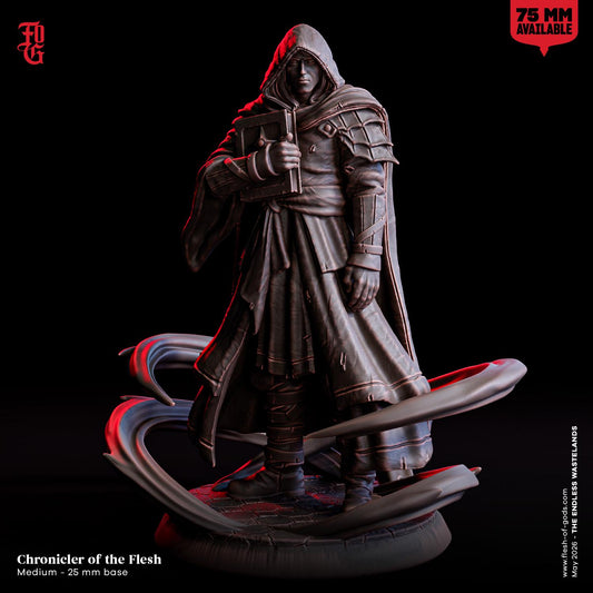 Chronicler of the Flesh Miniature Cloaked Scholar NPC | 32mm and 75mm Scale Bust | DnD Dungeons and Dragons DnD 5e class | male human