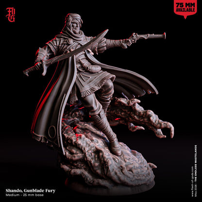 Gunblade Fury Miniature Human Gunslinger Scifi Sci-fi Figurine | 32mm and 75mm Scale | DnD Miniature Dungeons and Dragons DnD 5e class