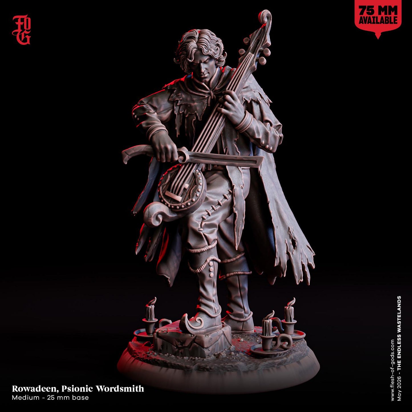 Psionic Wordsmith Miniature NPC Human Bard Banjo Strings Instrument | 32mm and 75mm Scale | DnD Miniature Dungeons and Dragons DnD 5e class