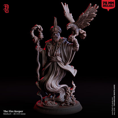Fire Keeper Miniature Wise Old Man NPC Bird Companion Spellcaster | 32mm and 75mm Scale | DnD Miniature Dungeons and Dragons DnD 5e class