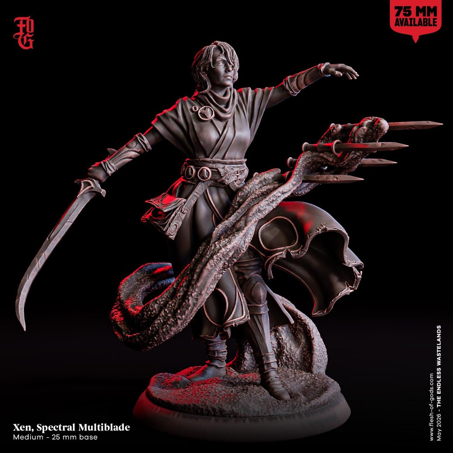 Spectral Multiblade Miniature Female Human Ghost Undead Spellcaster | 32mm and 75mm Scale | DnD Miniature Dungeons and Dragons DnD 5e class