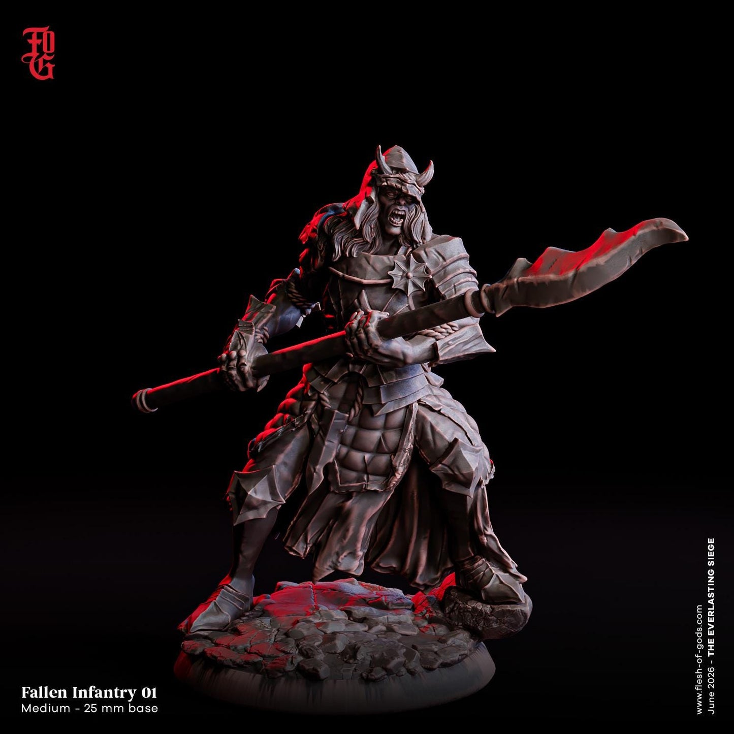 Fallen War Infantry Miniature Human Undead Fighter Figurine Warrior | 32mm Scale 25mm Base | Dungeons and Dragons DnD 5e