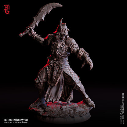 Fallen War Infantry Miniature Human Undead Fighter Figurine Warrior | 32mm Scale 25mm Base | Dungeons and Dragons DnD 5e