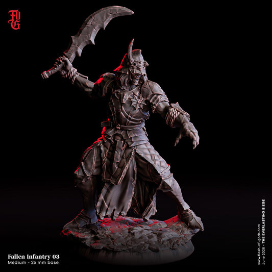 Fallen War Infantry Miniature Human Undead Fighter Figurine Warrior | 32mm Scale 25mm Base | Dungeons and Dragons DnD 5e