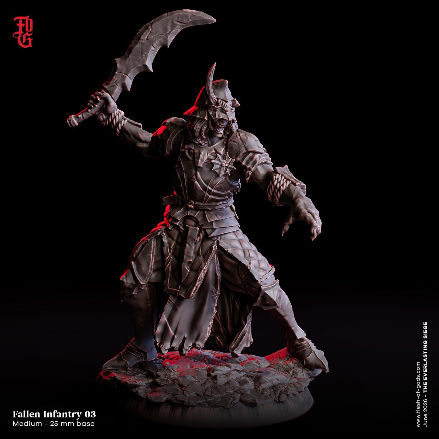 Fallen Infantry Miniature Human Undead Fighter Figurine Warrior | 32mm Scale 25mm Base | Dungeons and Dragons DnD 5e