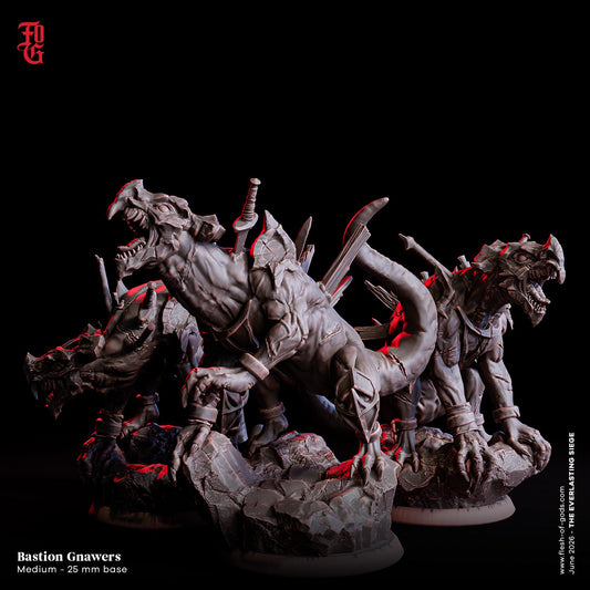 Trio of Bastion Gnawer Miniatures Medium Beast Dog Monstrosity Monster Miniature | 32mm Scale 25mm Base | Dungeons and Dragons DnD 5e