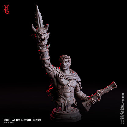 Demon Hunter Resin Bust Statue Human SciFi Miniature Gunslinger Outlaw Figure NPC | 32mm Scale or 75mm Scale Dungeons and Dragons DnD 5e