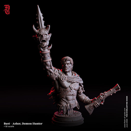 Demon Hunter Resin Bust Statue Human SciFi Miniature Gunslinger Outlaw Figure NPC | 32mm Scale or 75mm Scale Dungeons and Dragons DnD 5e