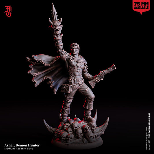 Demon Hunter Miniature Human SciFi Figurine Gunslinger Outlaw Figure NPC | 32mm Scale or 75mm Scale Dungeons and Dragons DnD 5e