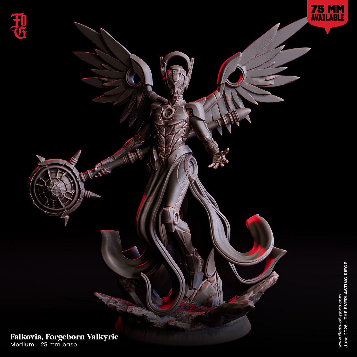 Forgeborne Valkyrie Figurine Warrior Biomechanical Construct Winged War Devotee NPC | 32mm Scale or 75mm Scale | Dungeons and Dragons DnD 5e