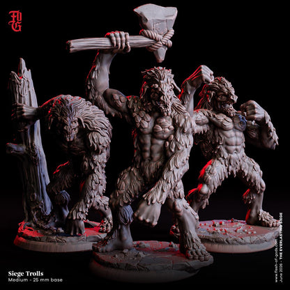 Trio of Siege Troll Miniatures Medium Giant Monster Miniature | 32mm Scale 25mm Base | Dungeons and Dragons DnD 5e