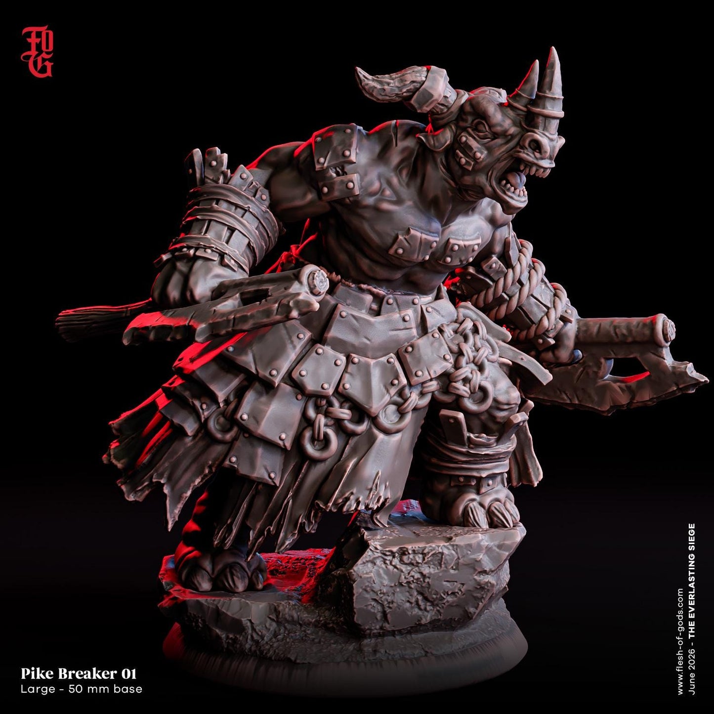 Pike Breaker Miniature Large Monstrosity Beastfolk Rhino Hybrid Humanoid Monster Miniature | 32mm Scale 50mm Base | Dungeons and Dragons DnD