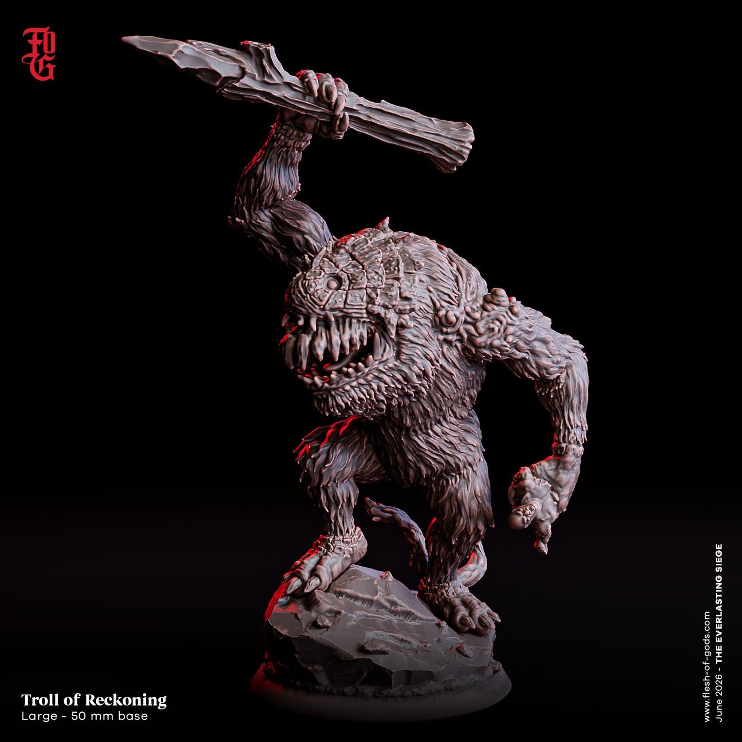 Troll of Reckoning Miniature Large Monstrosity Siege Troll Monster Miniature | 32mm Scale 50mm Base | Dungeons and Dragons DnD 5e