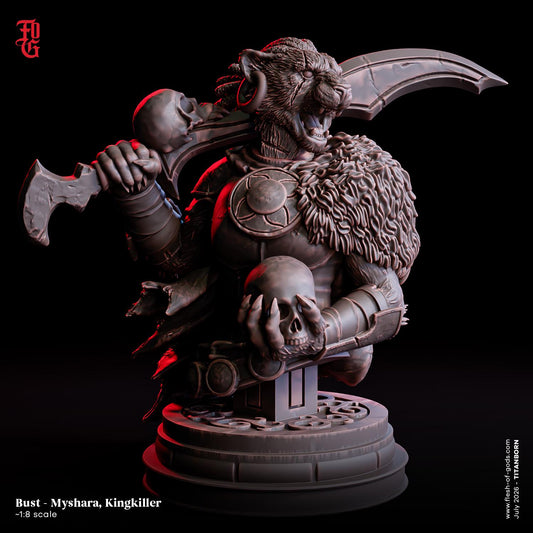 Myshara, Kingkiller Bust | Fierce Female Catfolk Warrior Resin Statue
