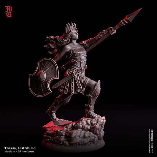 Thessa, Last Shield Miniature | Female Human Royal Guardian Warrior Figurine | 32mm Scale or 75mm Scale