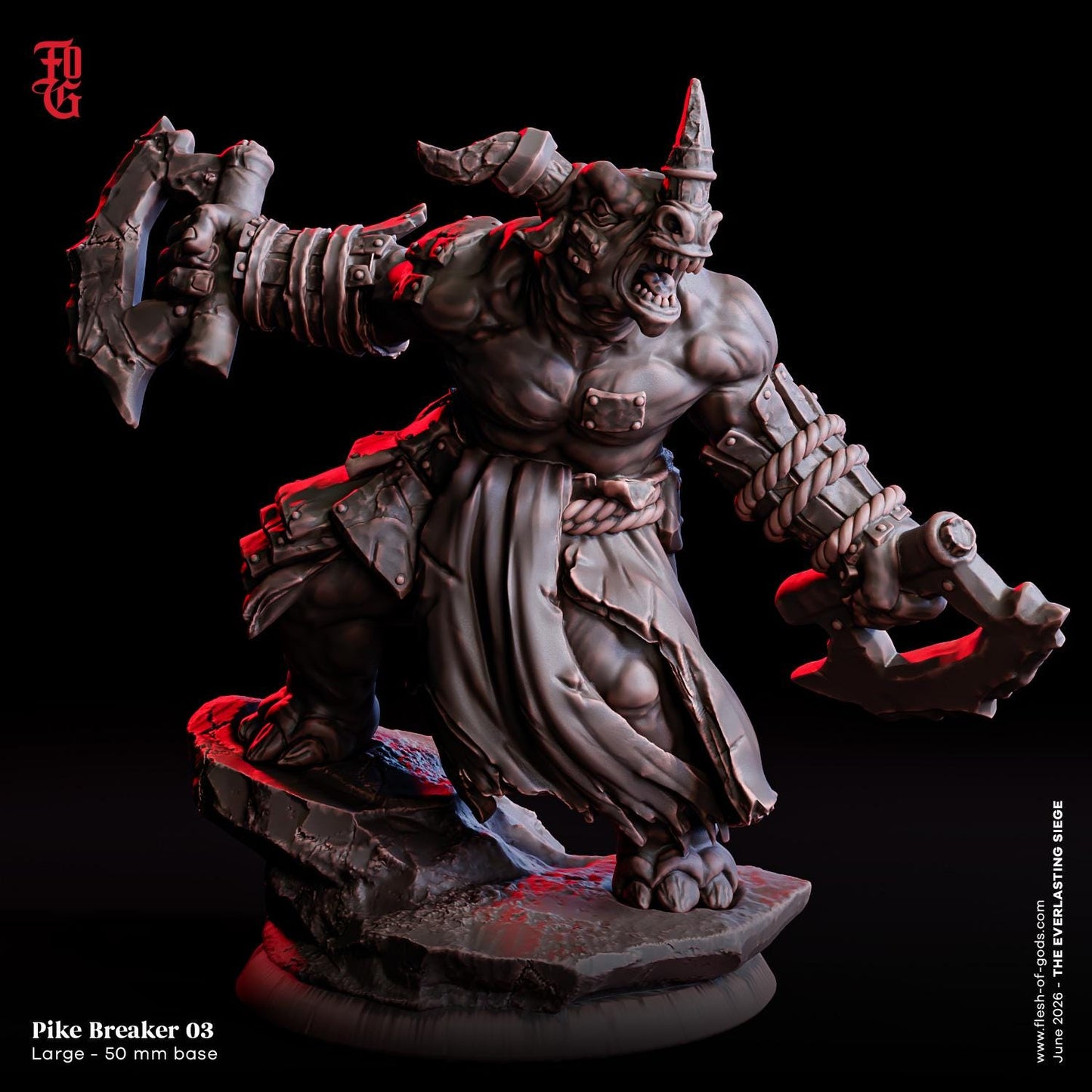 Pike Breaker Miniature Large Monstrosity Beastfolk Rhino Hybrid Humanoid Monster Miniature | 32mm Scale 50mm Base | Dungeons and Dragons DnD