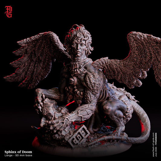Decana, Sphinx of Doom Miniature | Female Sphinx Seer Monster Figurine | 50mm Base