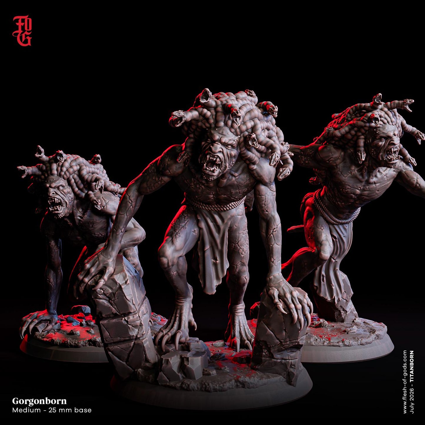 Gorgonborn Miniature Set | Medium Goblin Aberration Monstrosity Figurine Trio | 32mm Scale