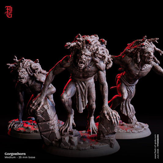 Gorgonborn Miniature Set | Medium Goblin Aberration Monstrosity Figurine Trio | 32mm Scale