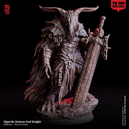 Sigurth, Demon God Knight Miniature | Armored Human Warrior Fighter Figurine | 32mm Scale or 75mm Scale