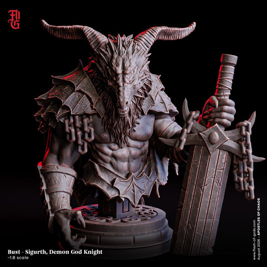 Sigurth, Demon God Knight Bust | Armored Demon Warrior Resin Bust Statue