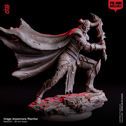 Fengr Ironsworn Warrior Miniature | Demon Hybrid Human Fighter Figurine | 32mm Scale or 75mm Scale