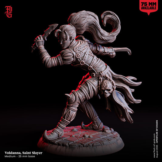 Voldanna Saint Slayer Miniature | Female Human Sci-Fi Clockwork Assassin Rogue Figurine | 32mm Scale or 75mm Scale