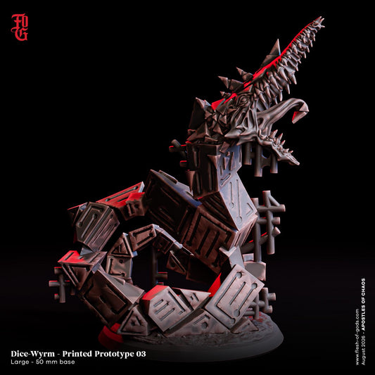Dice Wyrm Dragon Miniature | Clockwork Sci-Fi Construct Dragon Figurine | 50mm Base
