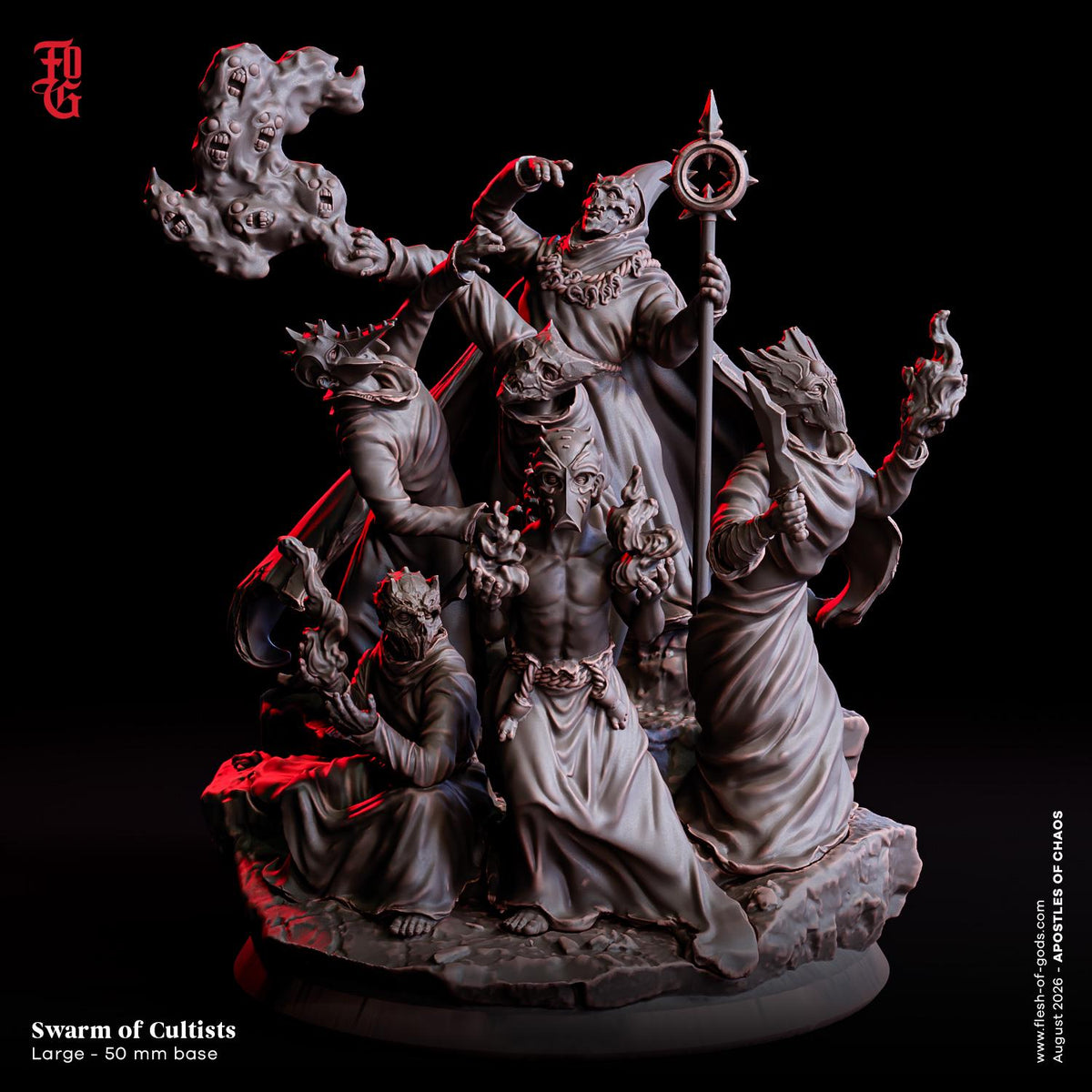 Swarm of Cultists Miniature | Medium Humanoid Spellcaster Cultist Figurine | 50mm Base